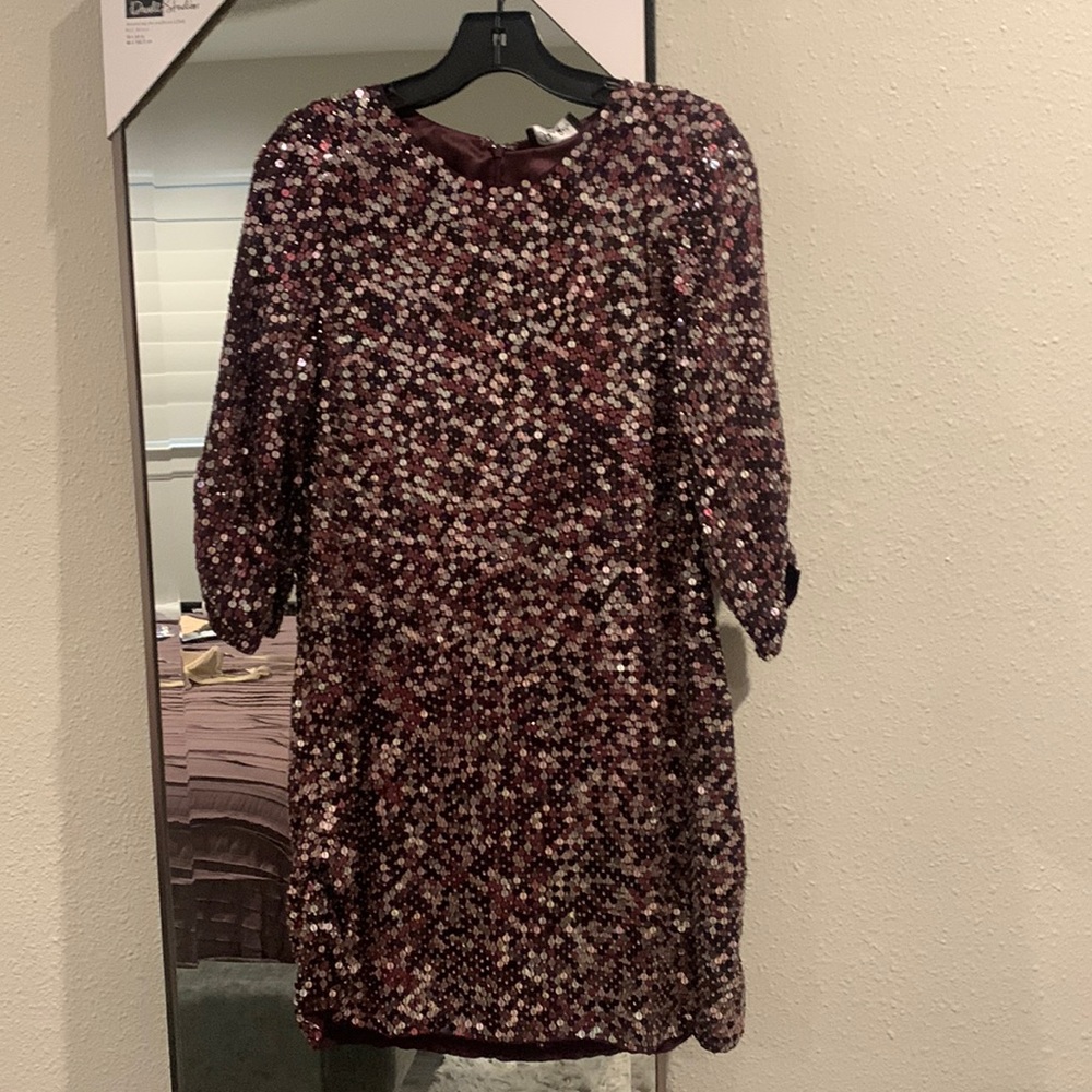 Beautiful NWT sequin mini dress and muted purple and silver tones.